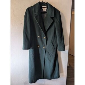 Washington Women's 10 Wool Blend Long Coat Green Double Breasted Gold Buttons